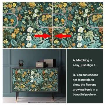 Jeweluck Floral Peel and Stick Wallpaper Vintage Floral Contact Paper 16.1inch x 118.1inch Leaf Floral Wallpaper Green Wallpaper Boho Contact Paper Removable Self Adhesive Wallpaper for Cabinets