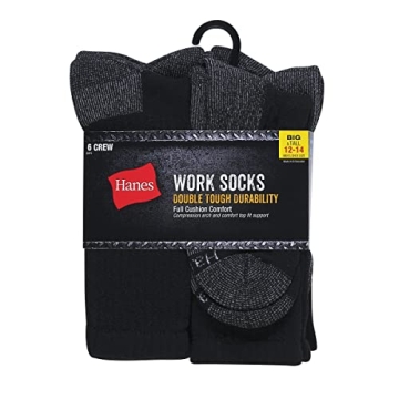 Hanes Crew Socks 6-Pair Pack in Black for Men