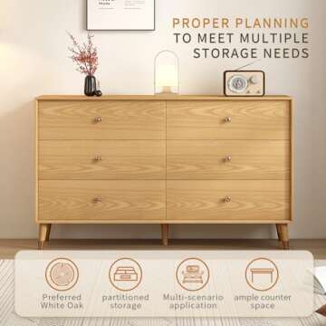 Messenya 6 Drawer Dresser for Bedroom Furniture.Wood Dressers & chests of Drawers.Beveled Edge Desig...