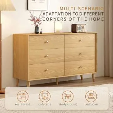 Messenya 6 Drawer Dresser for Bedroom Furniture.Wood Dressers & chests of Drawers.Beveled Edge Design, Hand-Polished.Bedroom Storage and Dresser Organizer for Bedroom, Hallway (Oak Color)