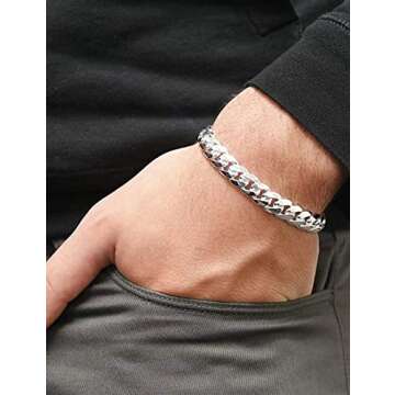 925 Sterling Silver Cuban Link Chain Bracelet 8mm Silver Bracelet for Men Women Silver Bracelet 6.5-9 Inches(7)