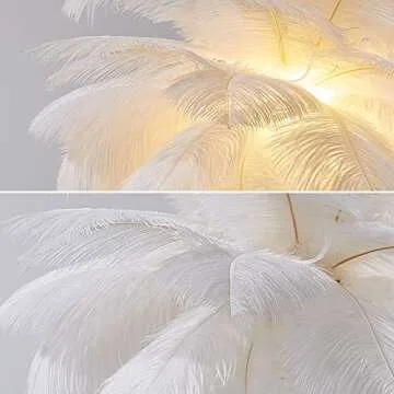 KunMai White Feather Table Lamp with Plug in Wire Modern Feather Lamp 3-Light Bedside Table Lamp for Bedroom Nightstand Lamp Desk Night Light in Gold (White)