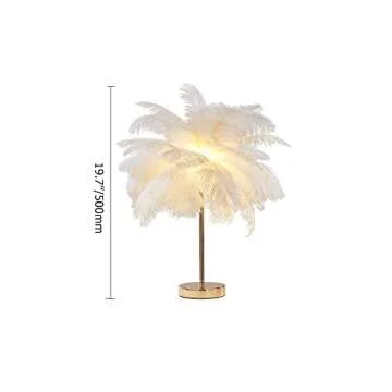 KunMai White Feather Table Lamp with Plug in Wire Modern Feather Lamp 3-Light Bedside Table Lamp for Bedroom Nightstand Lamp Desk Night Light in Gold (White)