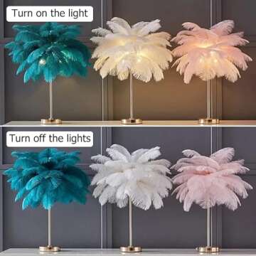 KunMai White Feather Table Lamp with Plug in Wire Modern Feather Lamp 3-Light Bedside Table Lamp for Bedroom Nightstand Lamp Desk Night Light in Gold (White)