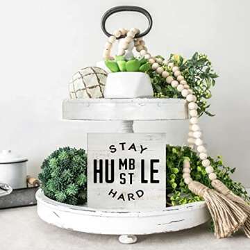 Inspirational Quote Stay Humble Hustle Hard Wood Box Sign Rustic Wooden Box Sign Farmhouse Home Office Desk Shelf Decor (5 X 5 Inch)