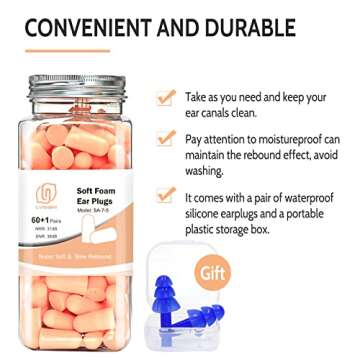 LYSIAN Foam Ear Plugs - 38dB Noise Reduction Earplugs