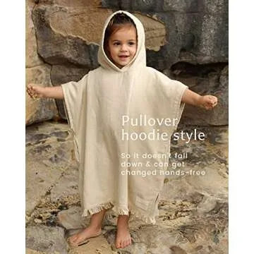 WILLOW + SIM Hooded Towel for Babies and Toddlers - Oversized Poncho Toddler Towel, Beach Towels w/Pockets, Fast-Drying Bath Towel with Hood for Boys & Girls Ages 18 Months - 3 Years (Parchment)