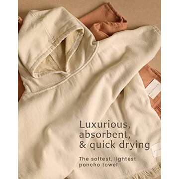 WILLOW + SIM Hooded Towel for Babies and Toddlers - Oversized Poncho Toddler Towel, Beach Towels w/Pockets, Fast-Drying Bath Towel with Hood for Boys & Girls Ages 18 Months - 3 Years (Parchment)