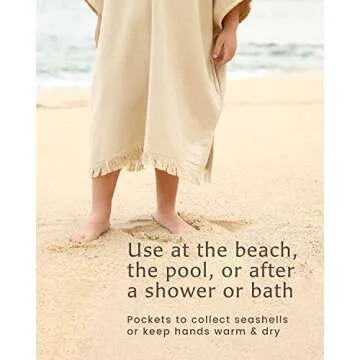WILLOW + SIM Hooded Towel for Babies and Toddlers - Oversized Poncho Toddler Towel, Beach Towels w/Pockets, Fast-Drying Bath Towel with Hood for Boys & Girls Ages 18 Months - 3 Years (Parchment)