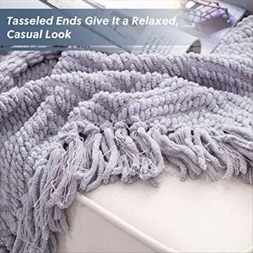 Bedsure Throw Blankets for Couch - Textured Knit Woven Chenille Blanket - Super Soft, Warm Decorative Boho Throw with Tassels for Bed, Sofa and Living Room, Grey, 50x60 Inches