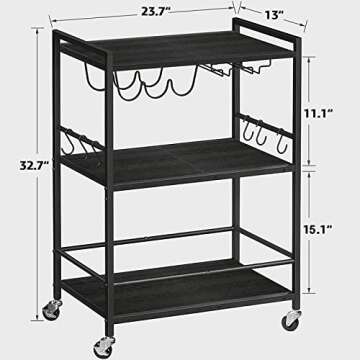 TUTOTAK Bar Cart - Serving Cart for Home - Microwave Cart, Drink Cart, Mobile Kitchen Shelf with Wine Rack and Glass Holder, Rolling Beverage Cart BC01BK030