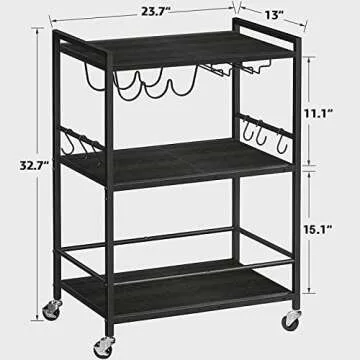 TUTOTAK Bar Cart - Serving Cart for Home - Microwave Cart, Drink Cart, Mobile Kitchen Shelf with Wine Rack and Glass Holder, Rolling Beverage Cart BC01BK030