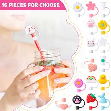 Patelai 16 Pack Silicone Straw Covers for All Ages