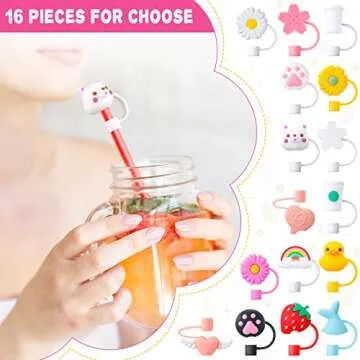 Patelai 16 Pack Silicone Straw Covers for All Ages