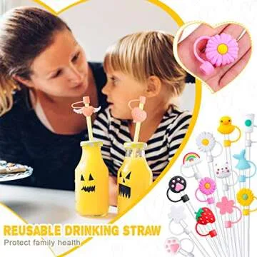 Patelai 16 Pack Silicone Straw Covers for All Ages