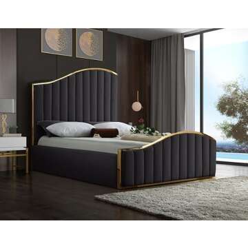 Meridian Furniture Jolie Collection Modern Velvet Upholstered Bed - King, Grey