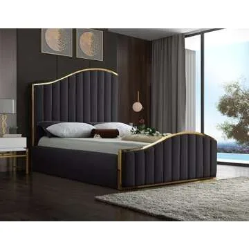 Meridian Furniture Jolie Collection Modern Velvet Upholstered Bed - King, Grey