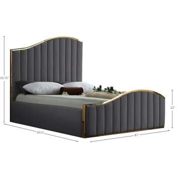Meridian Jolie Grey Velvet King Bed With Gold Frame