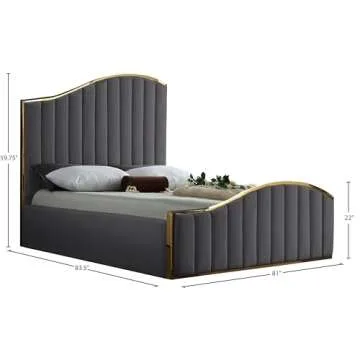 Meridian Jolie Grey Velvet King Bed With Gold Frame