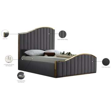 Meridian Jolie Grey Velvet King Bed With Gold Frame