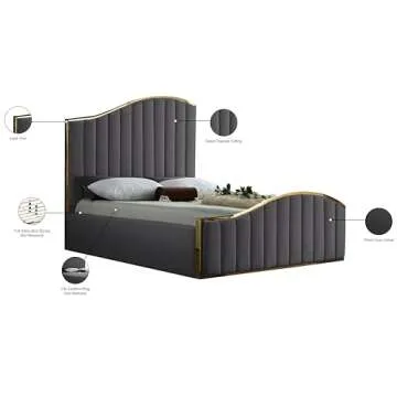 Meridian Jolie Grey Velvet King Bed With Gold Frame