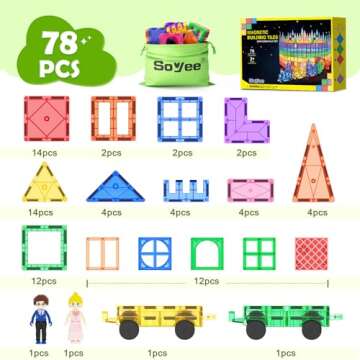 Magnetic Tiles with 2 Cars Kids Gifts Boys Toys for 3 Year Old Boys Educational Toys for Toddlers Kids Age 3-5 4-8 Car Train Building Toys