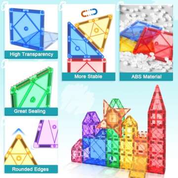Magnetic Tiles with 2 Cars Kids Gifts Boys Toys for 3 Year Old Boys Educational Toys for Toddlers Kids Age 3-5 4-8 Car Train Building Toys