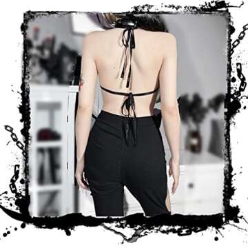 Instobig Women's Sexy Leather Camisole Goth Halter Alt Crop Top Bat Emo Cami Black Backless Bustier Club Bar Nightout Bralette, One Size
