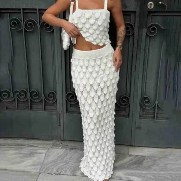 Fish Scale Knit Sets - Trendy Two Piece Summer Skirt Outfits