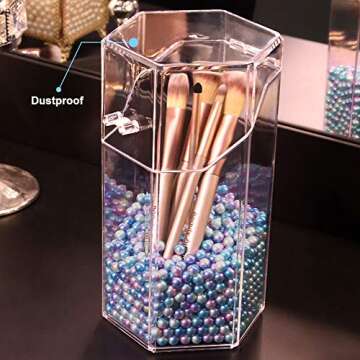 Beautybaby Makeup Brush Holder with Lid Dustproof Cosmestic Brushes Organizer Hexagon Display Cases ...