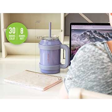 REDUCE 32 oz Mug Tumbler, Stainless Steel with Handle - Keeps Drinks Cold up to 30 Hours - Sweat Proof, Dishwasher Safe, BPA Free - Glacier, Opaque Gloss