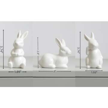 GISELA D 3Pcs White Ceramic Bunnies Easter Bunny Figurine,Home Decoration,Creative Statues for Easte...