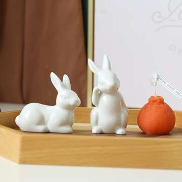 GISELA D 3Pcs White Ceramic Bunnies Easter Bunny Figurine,Home Decoration,Creative Statues for Easter Bunny Rabbits Decor