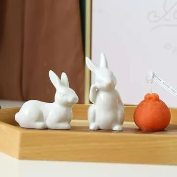 GISELA D 3Pcs White Ceramic Bunnies Easter Bunny Figurine,Home Decoration,Creative Statues for Easter Bunny Rabbits Decor