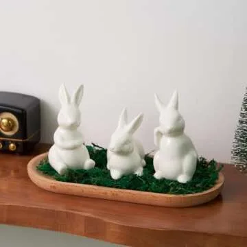 GISELA D 3Pcs White Ceramic Bunnies Easter Bunny Figurine,Home Decoration,Creative Statues for Easter Bunny Rabbits Decor