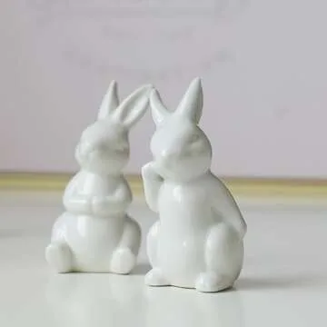 GISELA D 3Pcs White Ceramic Bunnies Easter Bunny Figurine,Home Decoration,Creative Statues for Easter Bunny Rabbits Decor