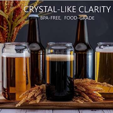 PLASNT Glass Cups with Lids and Straws, Set of 4, Drinking Glasses with Bamboo Lids and Glass Straws 16 Oz