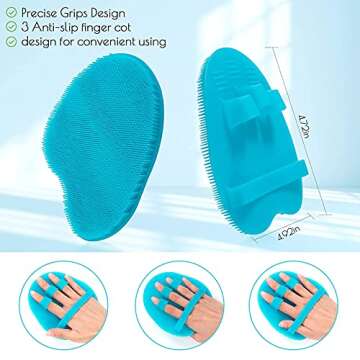 1 Pack Pure Silicone Food-grade Body Brush Shower Cleansing Scrubber Gentle Exfoliating Glove Soft Bristles (Blue)