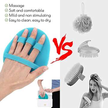 1 Pack Pure Silicone Food-grade Body Brush Shower Cleansing Scrubber Gentle Exfoliating Glove Soft Bristles (Blue)