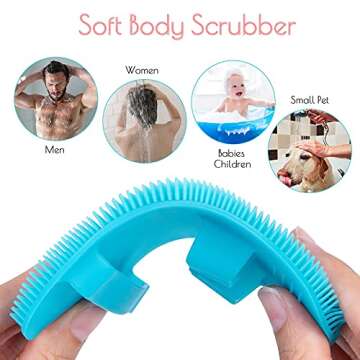 1 Pack Pure Silicone Food-grade Body Brush Shower Cleansing Scrubber Gentle Exfoliating Glove Soft Bristles (Blue)