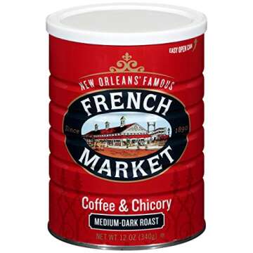 French Market Coffee & Chicory Dark Roast Ground Coffee, 12oz Can (Pack of 3)