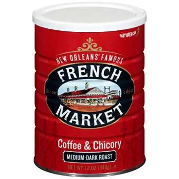 French Market Coffee & Chicory Dark Roast Ground Coffee, 12oz Can (Pack of 3)
