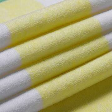 HENBAY Cotton Oversized Beach Towel - Large 70 x 35 Inch Pool Towel, Yellow Striped Quick Dry Swimmi...