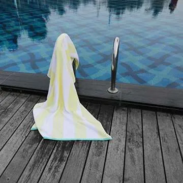 HENBAY Cotton Oversized Beach Towel - Large 70 x 35 Inch Pool Towel, Yellow Striped Quick Dry Swimming Cabana Towel