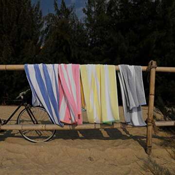 HENBAY Cotton Oversized Beach Towel - Large 70 x 35 Inch Pool Towel, Yellow Striped Quick Dry Swimming Cabana Towel