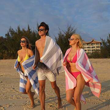 HENBAY Cotton Oversized Beach Towel - Large 70 x 35 Inch Pool Towel, Yellow Striped Quick Dry Swimming Cabana Towel