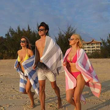 HENBAY Cotton Oversized Beach Towel - Large 70 x 35 Inch Pool Towel, Yellow Striped Quick Dry Swimming Cabana Towel