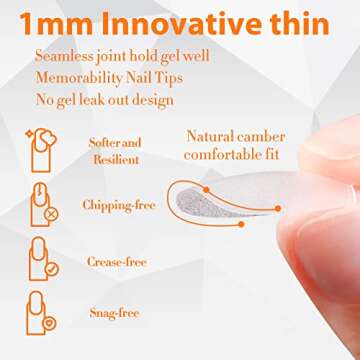 UNA GELLA Short Almond Gel Nail Tips 360pcs 15 Sizes Clear Press on Nails Base Tips False Fake Full Acrylic Nails Short Almond Shaped For Nail Extension DIY Salon Soft Gel Tips