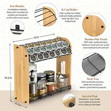 VINAEMO K Cup Holder Large Capacity Coffee Pod Holder Coffee Bar Accessories and Cup Storage Organizer Save Space for Home Office Kitchen Counter Organizer(at Least 49 Coffee Pods) Natural Bamboo