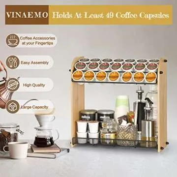 VINAEMO K Cup Holder Large Capacity Coffee Pod Holder Coffee Bar Accessories and Cup Storage Organizer Save Space for Home Office Kitchen Counter Organizer(at Least 49 Coffee Pods) Natural Bamboo